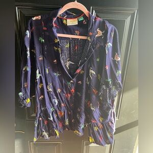 Anthropologie Navy Floral Blouse